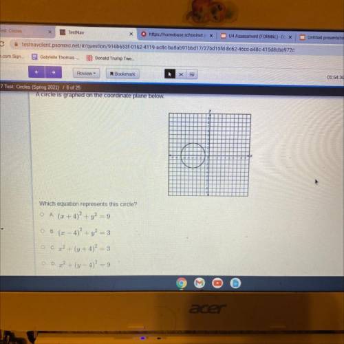 A circle is graphed on the coordinate plane below.