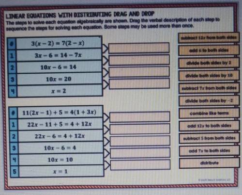 Linear equations with distributing drag and drop

Can someone please help me with these? I'll give