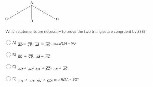 Which statements are necessary to prove the two triangles are congruent by SSS?