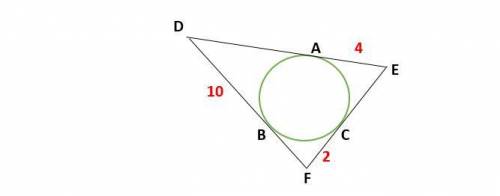 Points A, B and C are points of tangency. Find the perimeter of ∆DEF below.