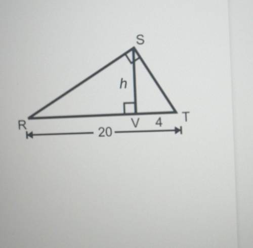 2. In right triangle RST, altitude SV is drawn to its hypotenuse. We also know RT = 20 and VT = 4.