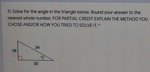 Solve for the angle in the triangle below. Round your answer to the nearest whole number. FOR PARTI