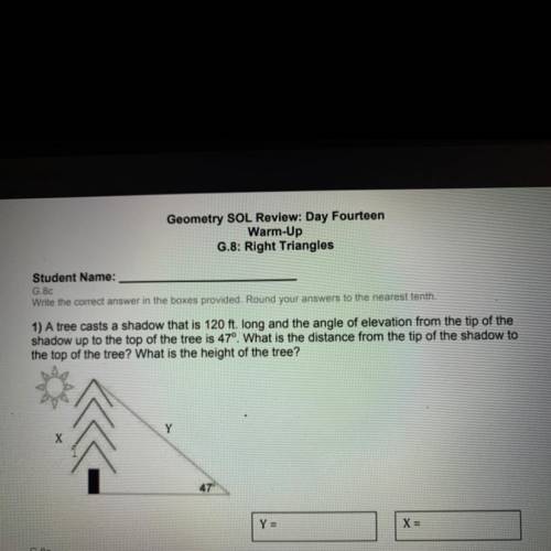 Help with question number 1 please angle of elevation x and y