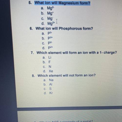 What ion will Magnesium form?