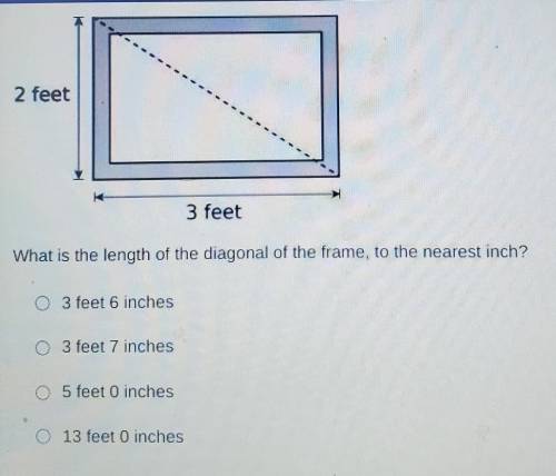 A rectangular picture frame has dimensions of 2 feet by 3 feet.​