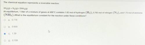 What is the equilibrium constant for the reaction under these conditions? *attached image*