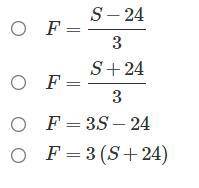 The formula S=3F−24 calculates a person's shoe size where F is the length of a person's foot, in in