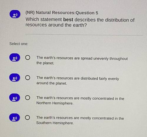 Which statement best describes the distribution of

resources around the earth?
Please help me :(