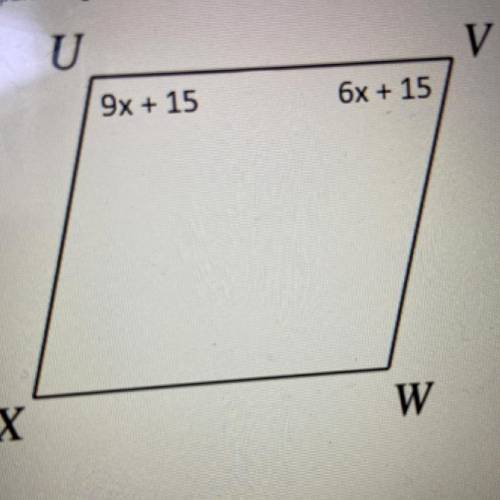 In the parallelogram UVWX, what is the measure of ZV?