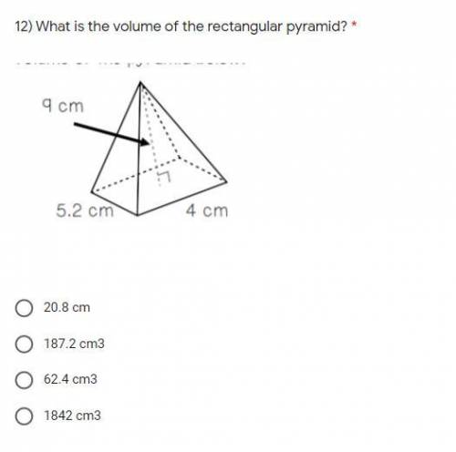 Picture shown. what is the volume of the rectangular pyramid?