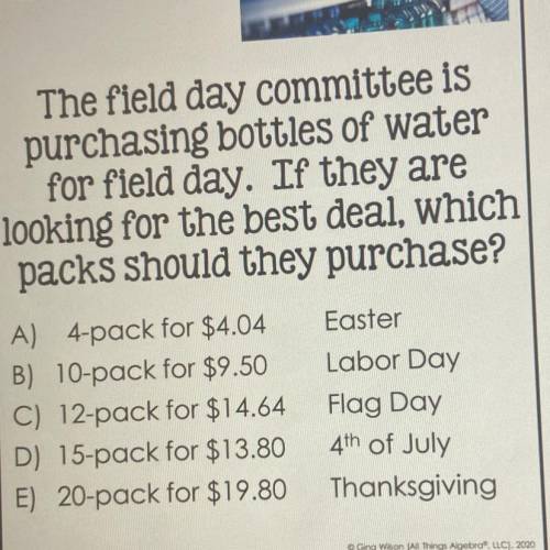 The field day committee is purchasing bottles of water for field day if they are looking for the be