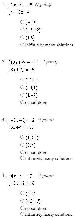 For problems 1–4, solve the given system of equations using either substitution or elimination.
