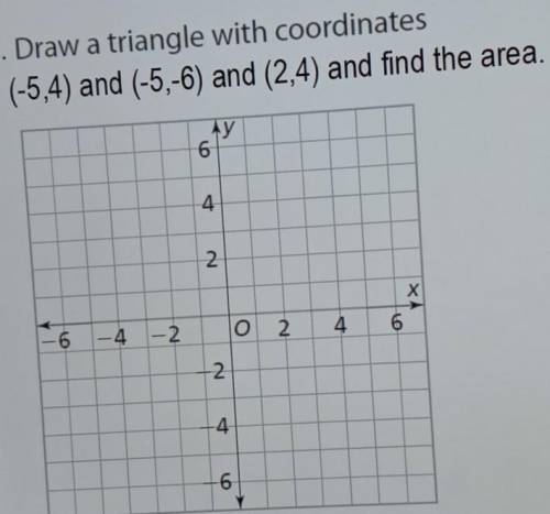 Draw a triangle with coordinates (-5,4) and (-5,-6) and (2,4) and find the area.​