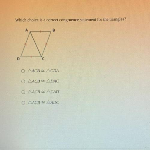 Which choice is a correct congruence statement for the triangles?