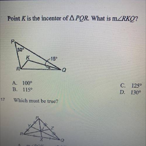 Point K is the incenter of triangle PQR. what is m
