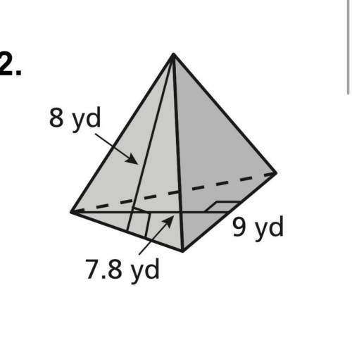 Can someone please help ASAP?
It’s find the surface area in f the regular pyramid.
