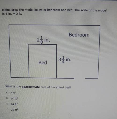 PLSS HELPP ANSWER WITH FULL EXPLAINTION!!! Elaine drew the model below of her room and bed. The sca
