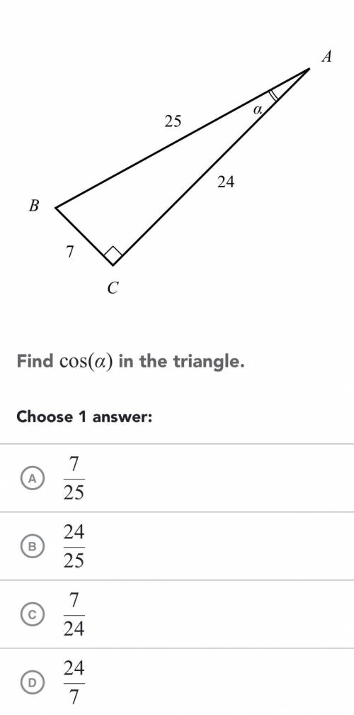 Find cos(a) in the triangle.