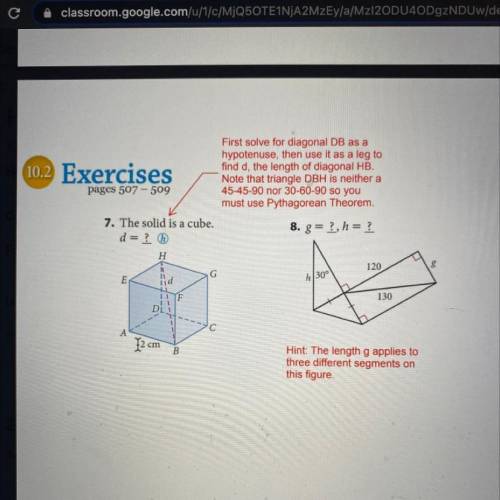 10.2 Exercises

First solve for diagonal DB as a
hypotenuse, then use it as a leg to
find d, the l