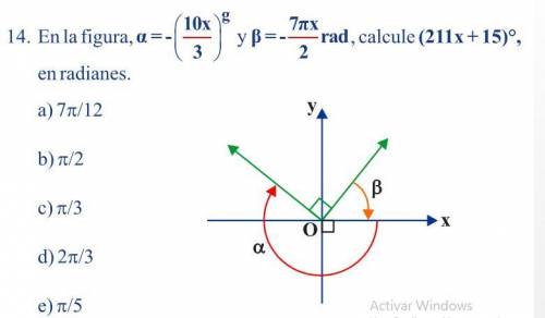 En la figura,α=-(10x/3)^g y β=-7πx/2 rad,calcule (211x+5)º,en radiales