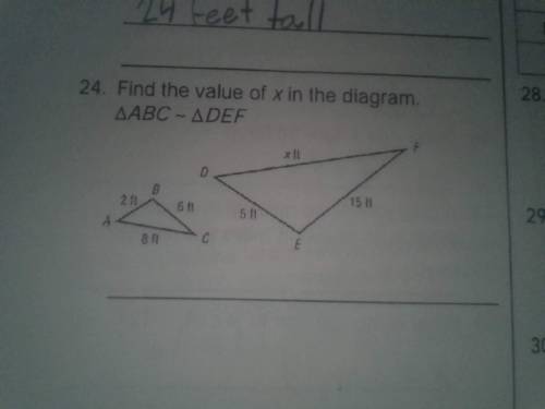 Find the value of x in the diagram. ΔABC ~ ΔDEF