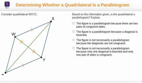 Consider quadrilateral WXYZ.

Quadrilateral W X Y Z is shown. Diagonals are drawn from point W to