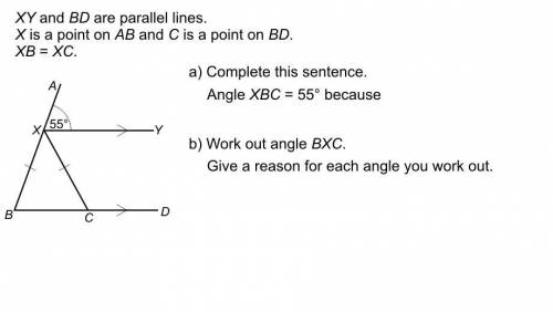 WORK OUT ANGLE BXC.
GIVE A REASON FOR EACH ANGLE YOUR WORK OUT