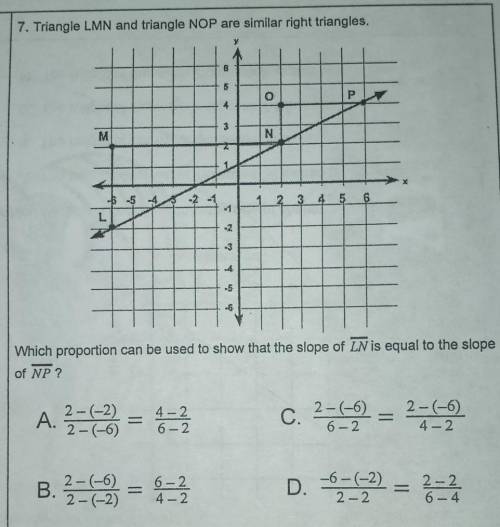 Triangle LMN and triangle NOP are similar right triangles.

Which proportion can be used to show t