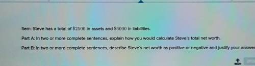 Item: Steve has a total of $2500 in assets and $6000 in liabilities. Part A: In two or more complet