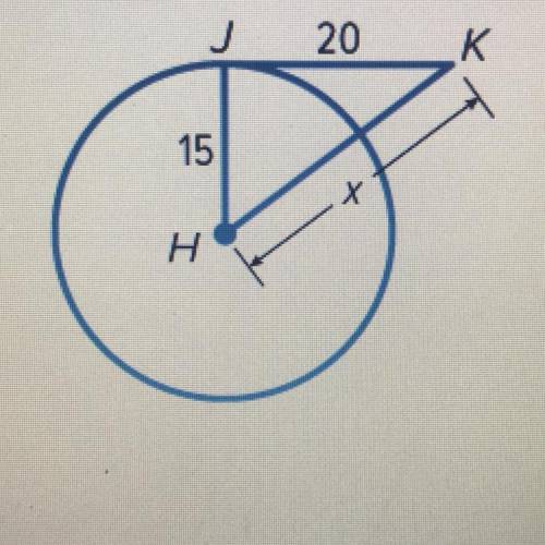Find the value of x. Assume that segments that appear to be tangent are tangent. Round your answer
