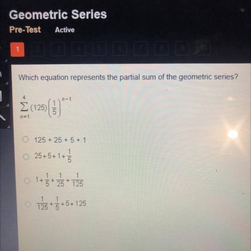 URGENT!!! Please help, Which equation represents the partial some of the geometric series?