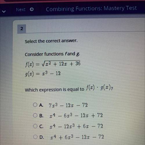 Select the correct answer.

Consider functions fand g.
Which expression is equal to f(x) · g(x)?