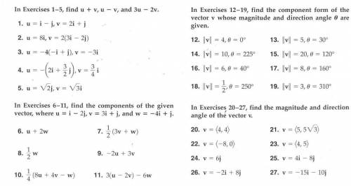 In Exercises 1-5, find u + v, u-v, and 3u-2v