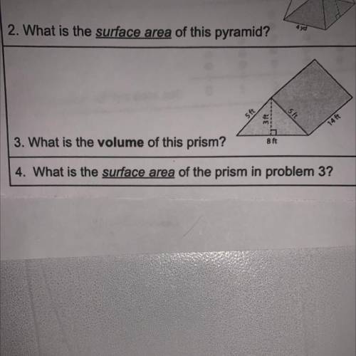 3. What is the volume of this prism?
4. What is the surface area of the prism in problem 3?