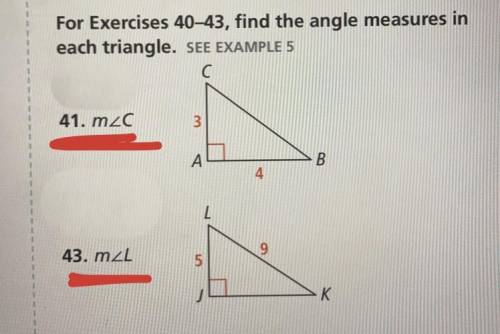 HELPPPP
For exercises 41 and 43, find the angle measures in each triangle