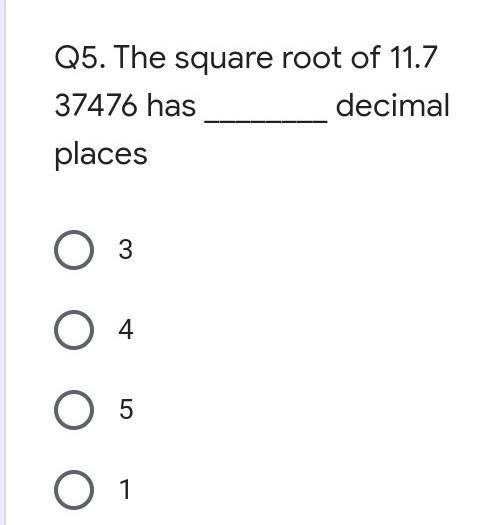 The square root of 11.737476 has ____ decimal place ​