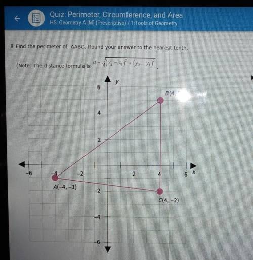 8. Find the perimeter of AABC. Round your answer to the nearest tenth.​