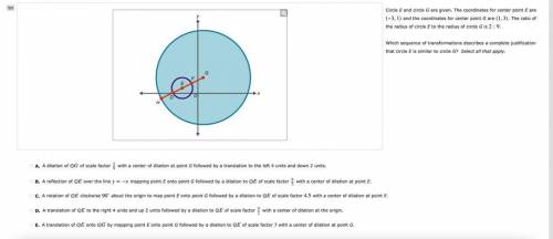 1pt

Circle E and circle G are given. The coordinates for center point E are
(-3,1) and the coordi