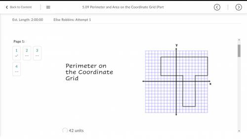 What is the Perimeter of this shape on the coordinate plane?

A. 42 units 
B. 42 units squared 
C.