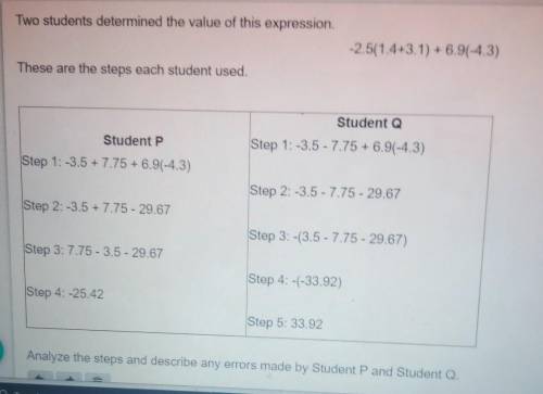 Two students determined the value of this expression

these are the steps each student usedanalyze