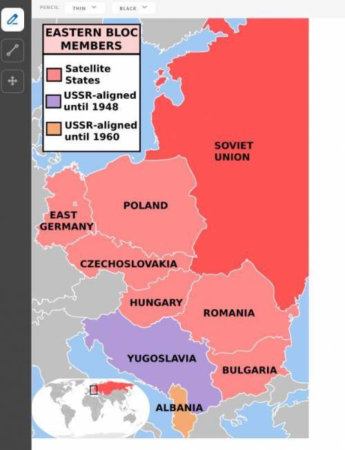 Draw a line on the map below to show where the Iron Curtain separated Europe.