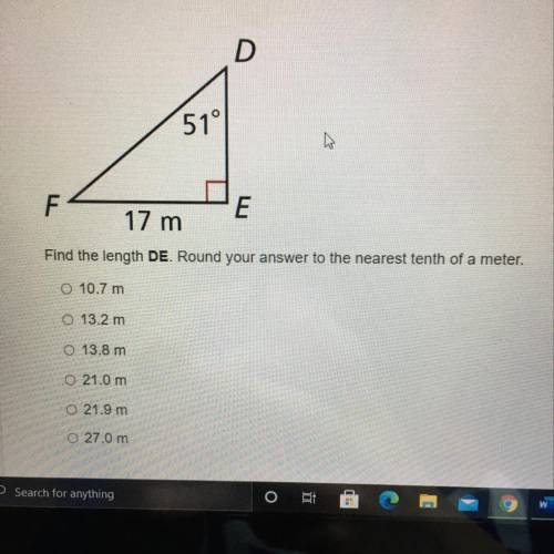 Find the length DE. Round your answer to the nearest tenth of a meter