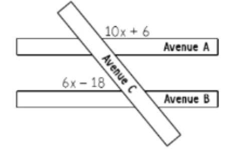 Avenue A runs parallel to Avenue B, and Avenue C runs diagonally across the two streets. Use the ma
