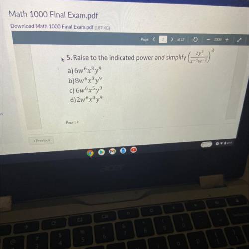 Download Math 1000 Final Exam.pdf (187 KB)

Page <
2
> of 17 o
ZOOM
3
5. Raise to the indica