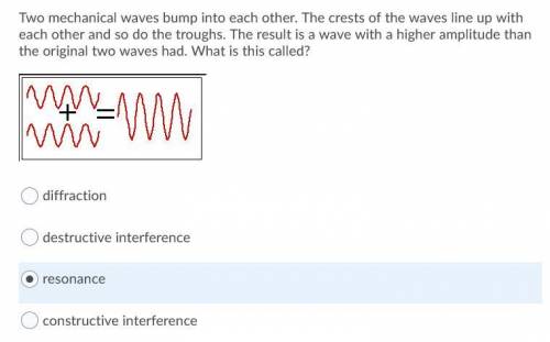 HELP ASAP 10 POINTSS

Two mechanical waves bump into each other. The crests of the waves line up w