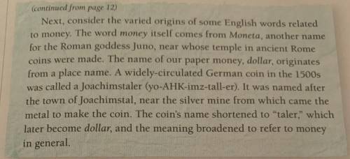 Which of the following is the best summary of the text on this page?

A The English word dollar or
