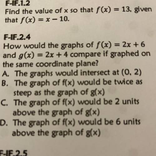 WILL GIVE BRAINILY PLSSSSS How would the graphs of f(x) = 2x + 6

and g(x) = 2x + 4 compare if gra