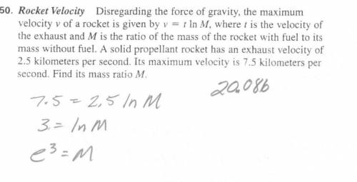 NO LINKS

Disregarding the force of gravity, the maximum velocity v of a rocket is given by v = t l