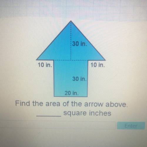30 in.

10 in.
10 in.
30 in
20 in
Find the area of the arrow above.
square inches
