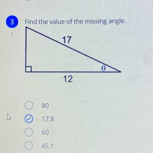 Find the value of the missing angle please help!